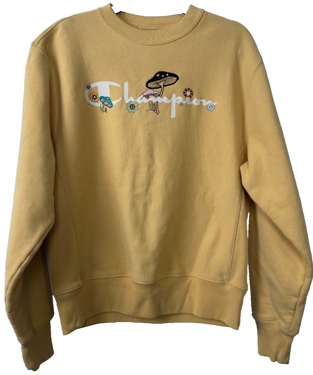 Champion Reverse Weave Crewneck Sweatshirt M Mushrooms Flowers Embroidered C27